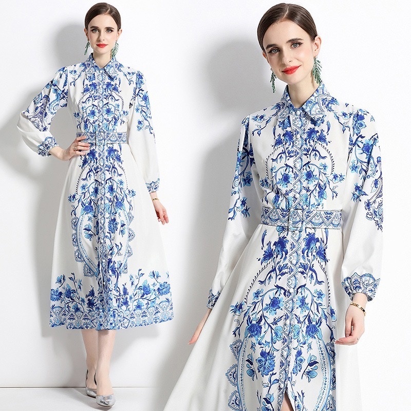 Платье миди гжель-2